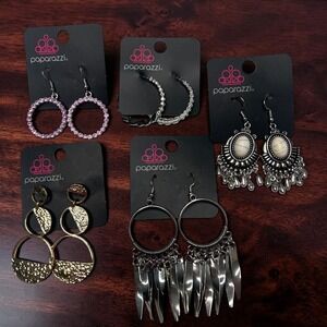 Paparazzi Statement Earrings‎ Lot 5 Pairs Pink Rhinestone Gold Silver Boho Hoop